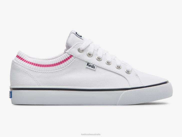 Keds Women JPZZ192 White Pink Jump Kick Rib Knit Collar Sneaker