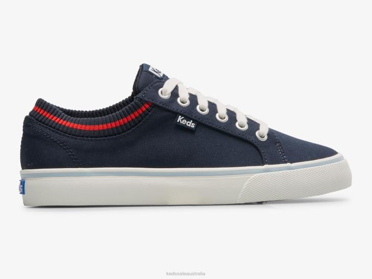 Keds Women JPZZ194 Navy Red Jump Kick Rib Knit Collar Sneaker